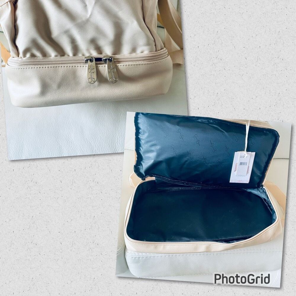 NWT Jessica Simpson cream Nylon Pu Leather Multi Pockets Weekender Duffle Bag - Picture 7 of 16